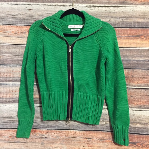 green zip up sweater